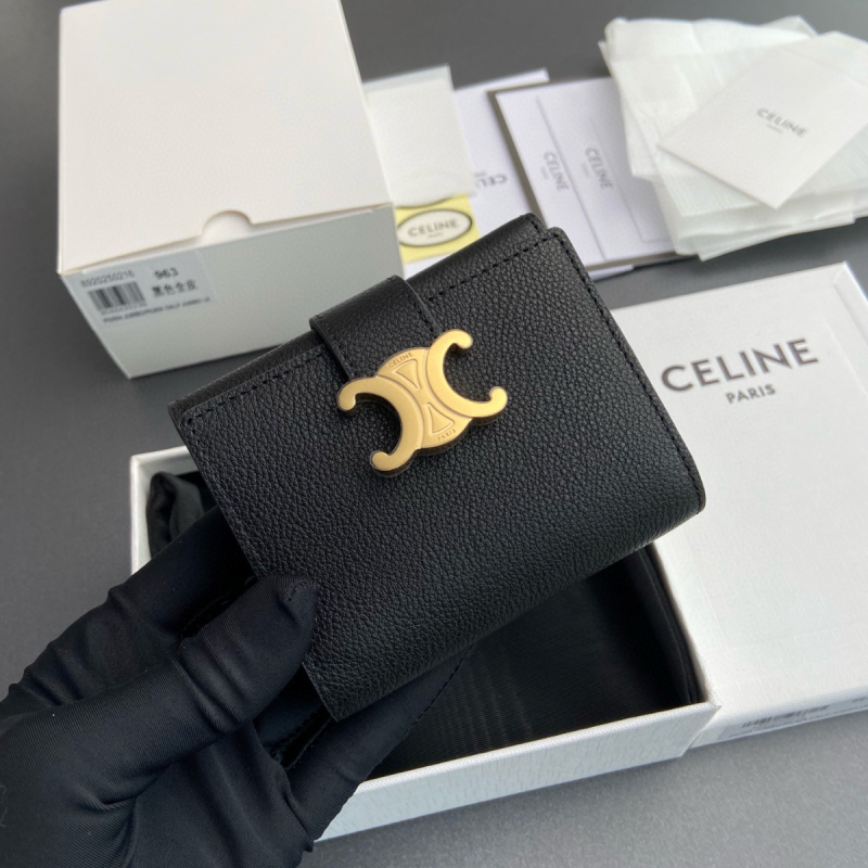 Celine Triomphe Compact Wallet-Black