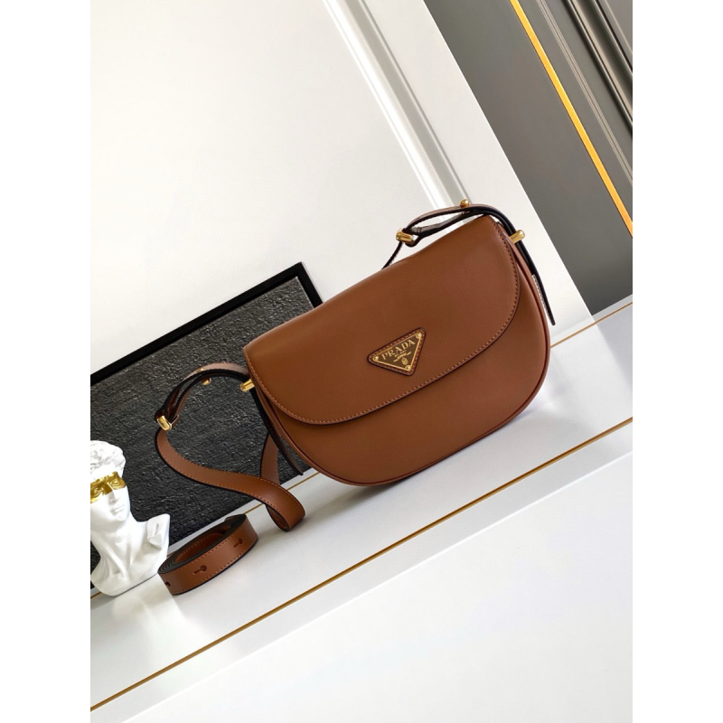 Prada Caramel Arqué leather shoulder bag with flap