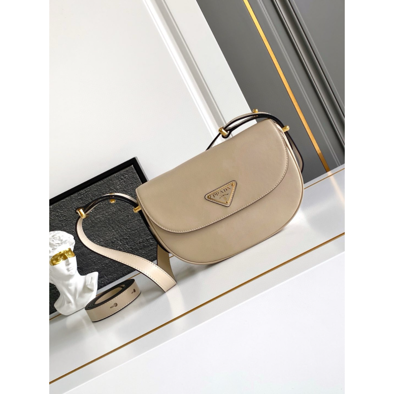 Prada Beige Arqué leather shoulder bag with flap