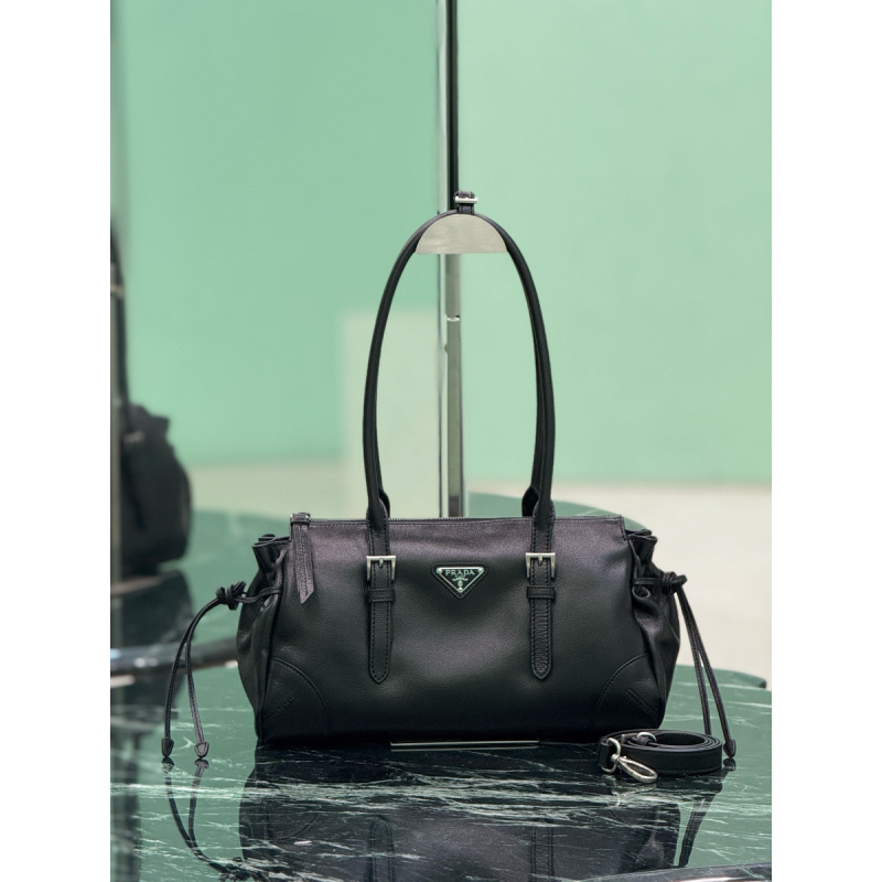 Prada Black Bonnie medium antiqued leather tote bag