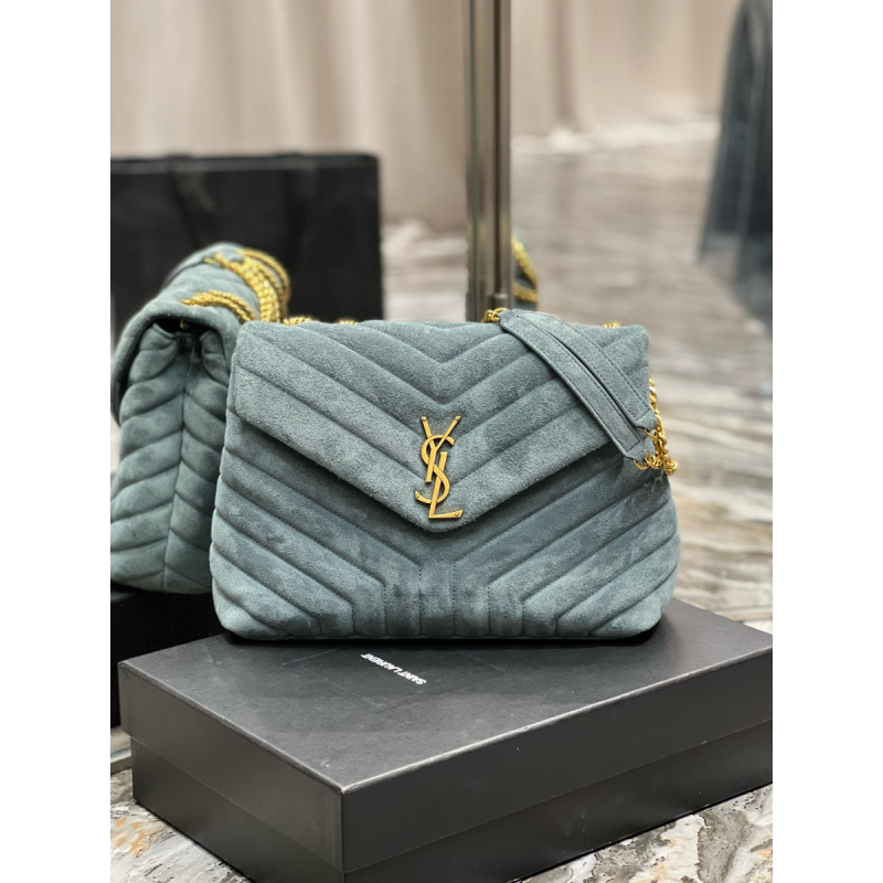 Saint Laurent Medium Loulou in Suede-Blue