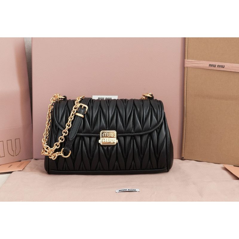 Matelassé nappa leather shoulder bag-Black