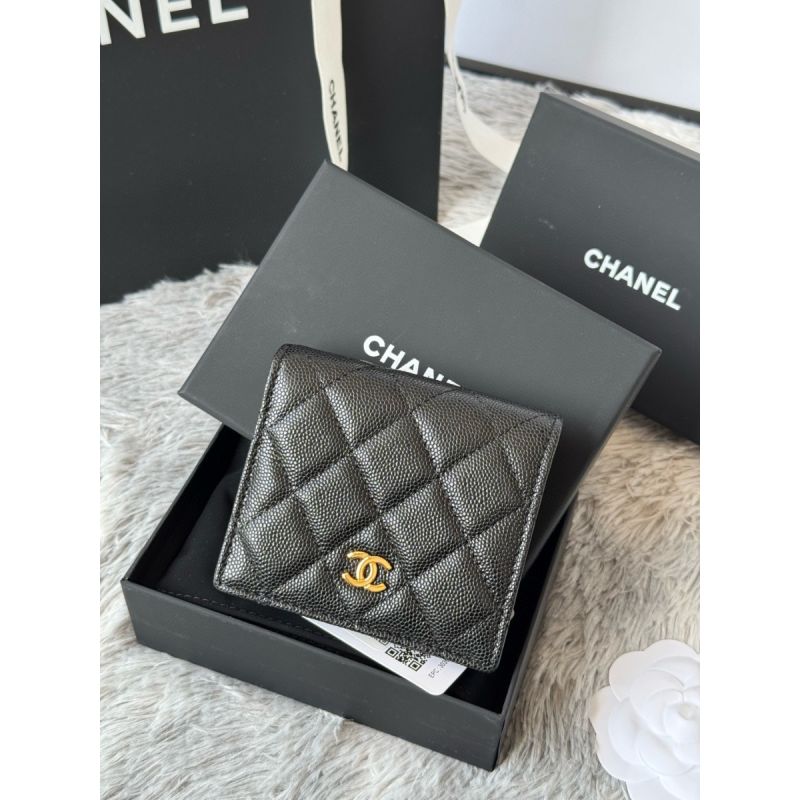 Chanel Black grained leather Small folded wallet Gold hardware
