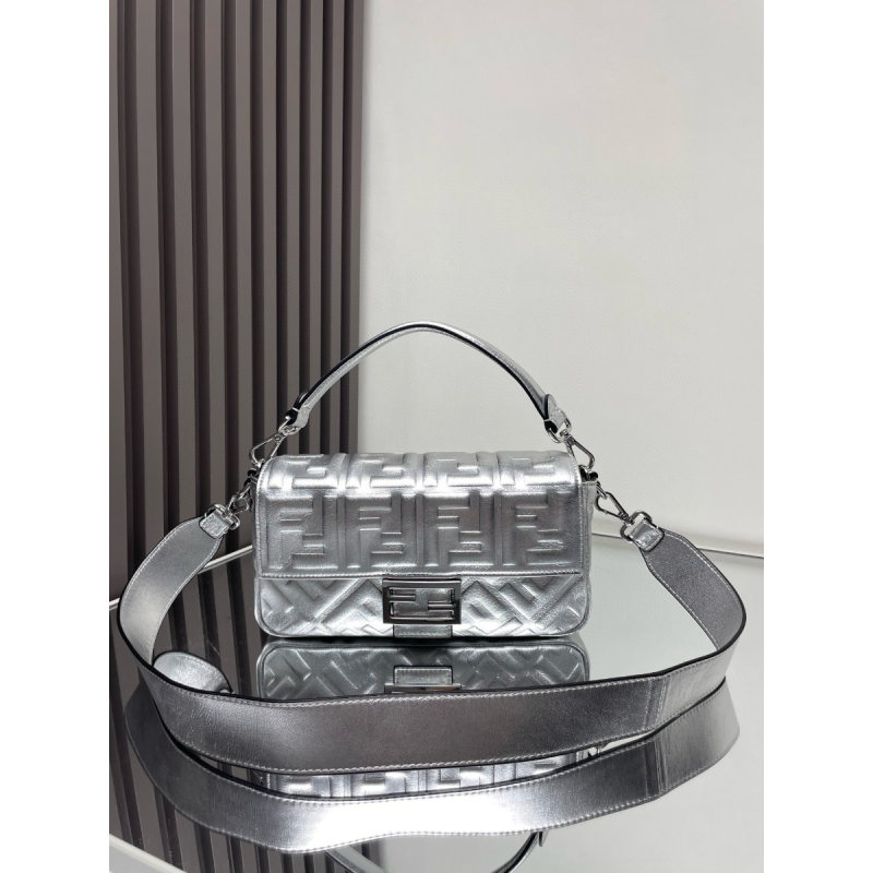 Fendi Silver  Medium Bagutte Leather Bag
