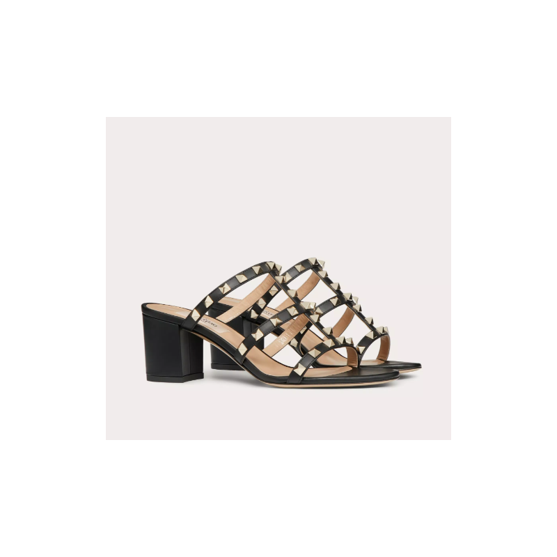 Valentino Rockstud calfskin slide sandal 6cm , Size 35-41