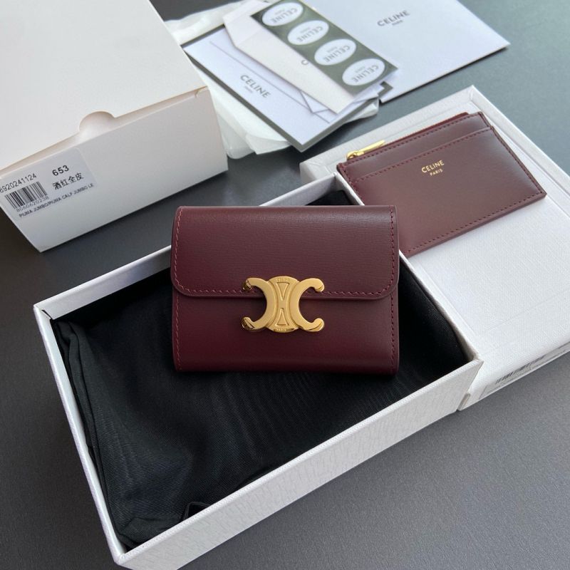 Celine Triomphe Compact wallet with coin pouch-Burgundy