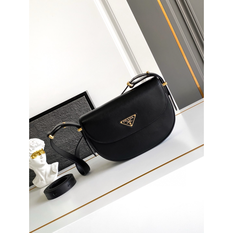 Prada Black Arqué leather shoulder bag with flap