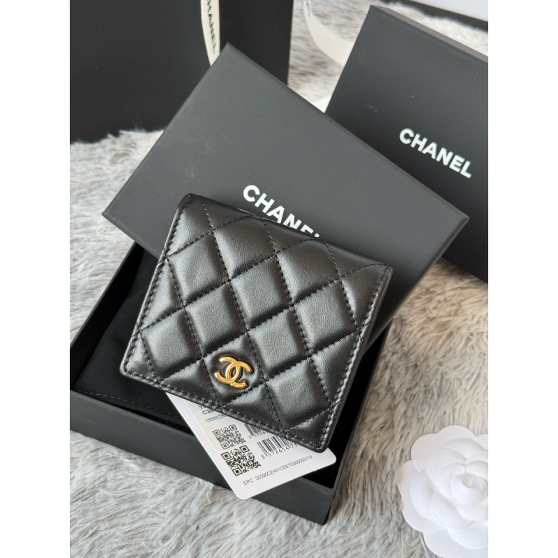 Chanel Black Lambskin Small folded wallet Gold hardware