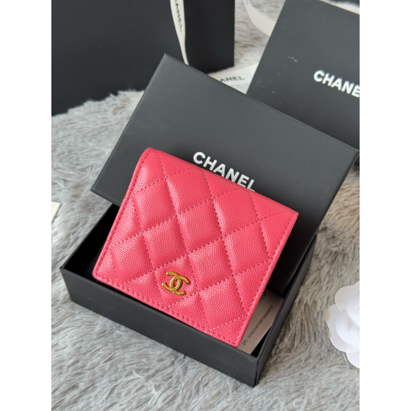 Chanel Fuchsia grained leather Small folded wallet gold hardware