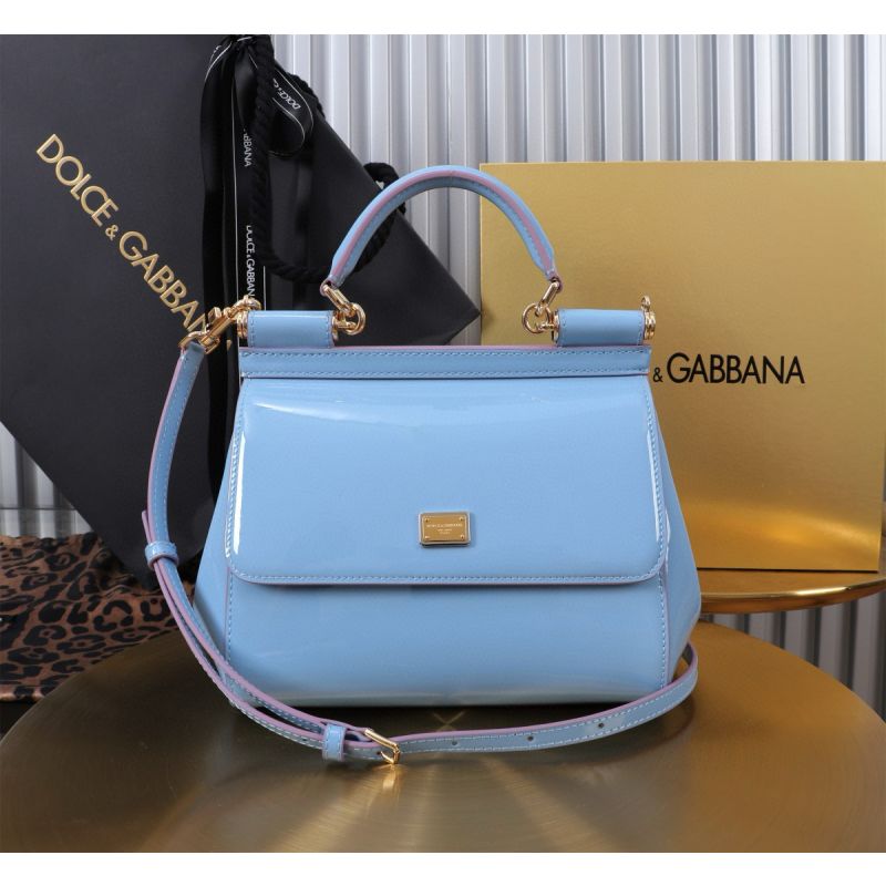 Dolce Gabbana Medium Sicily Handbag in Polished calfskin-Blue