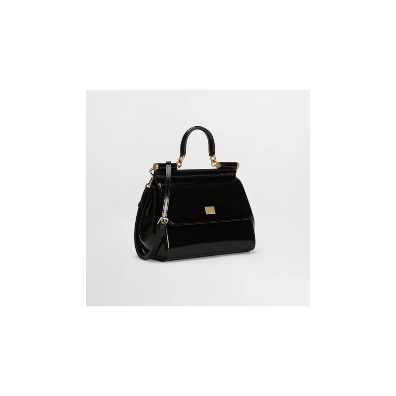 Dolce Gabbana Medium Sicily Handbag in Polished calfskin-Black