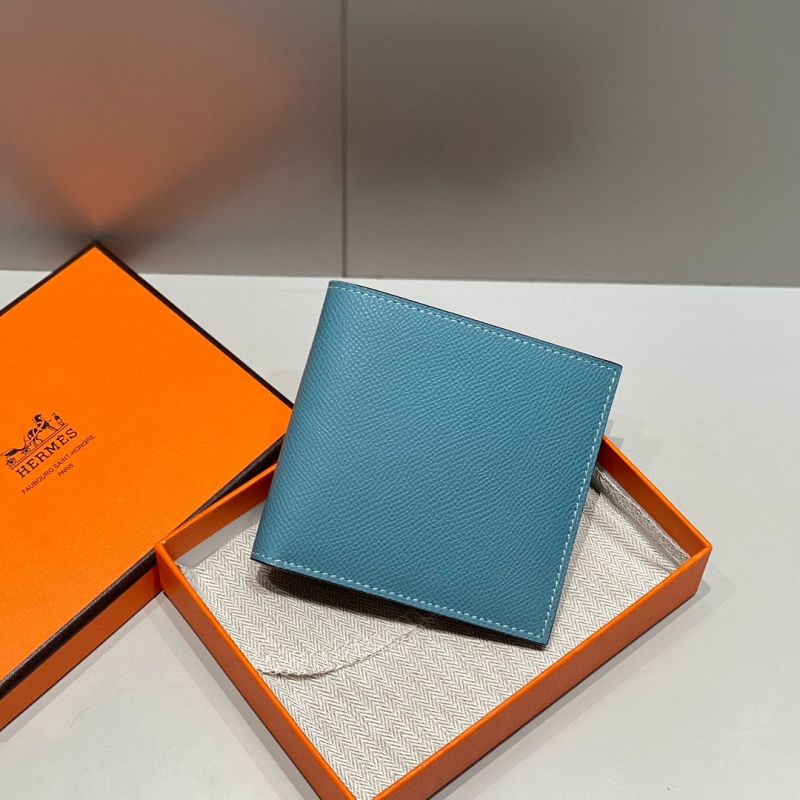 Hermes Men's Compact Wallet-Denim blue