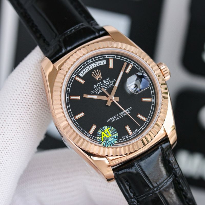 Rolex Day-Date 36mm , Oyster, leather , 18K rose gold